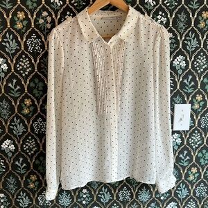 Halogen Sheer Button up Polka Dot Blouse